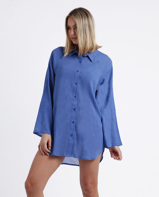 VESTIDO CAMISERO MANGA LARGA PLAYA BASIC BLUE