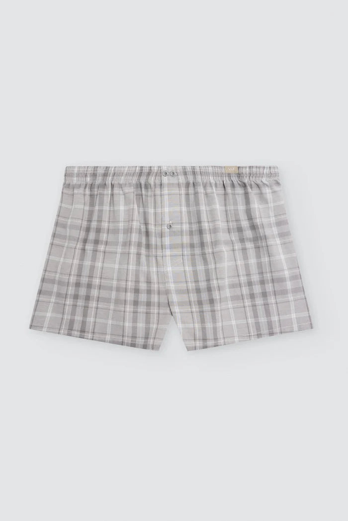 Bóxer de tela hombre cuadros gris 100% algodón con abertura