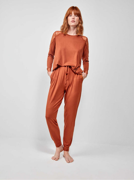 PIJAMA MANGA LARGA MUJER BASIC BROWN
