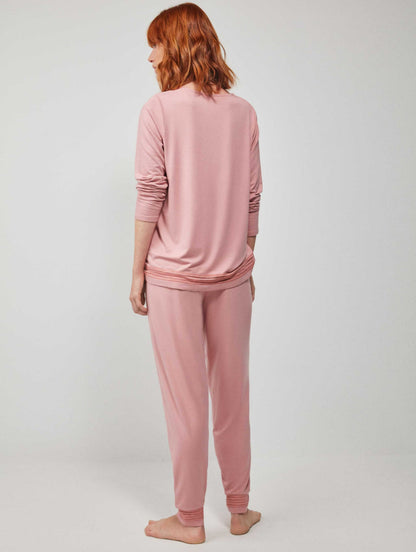 PIJAMA MANGA LARGA MUJER BASIC PINK