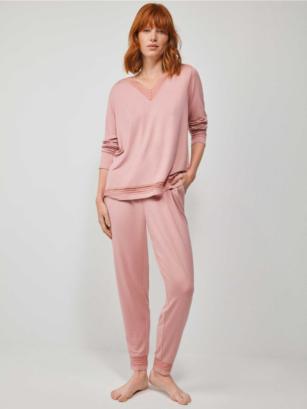 PIJAMA MANGA LARGA MUJER BASIC PINK