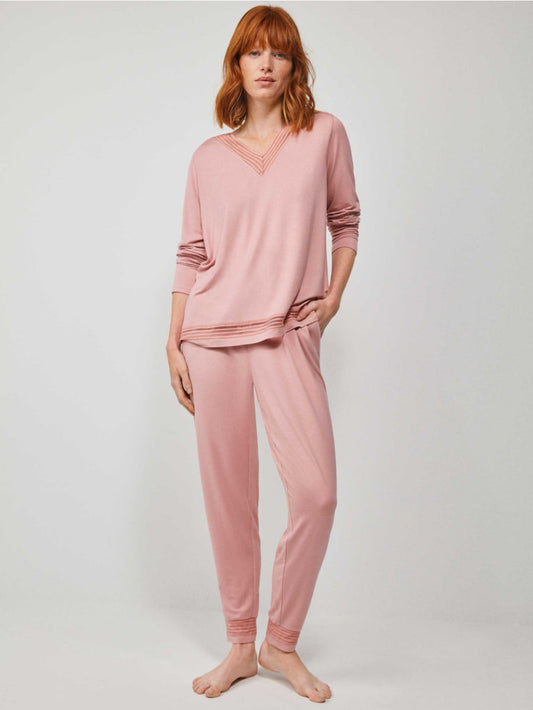 PIJAMA MANGA LARGA MUJER BASIC PINK