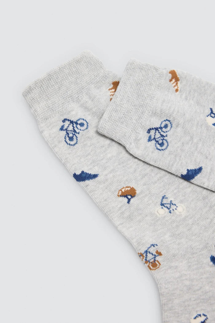 Calcetines hombre gris claro con bicicletas