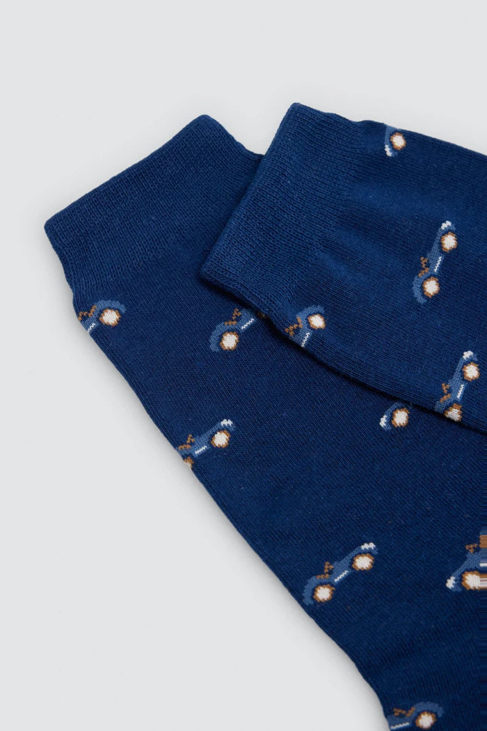 Calcetines hombre azul marino con coches