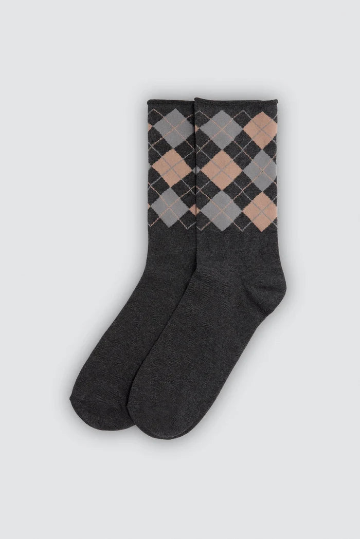Calcetines hombre sin puño grises con rombos