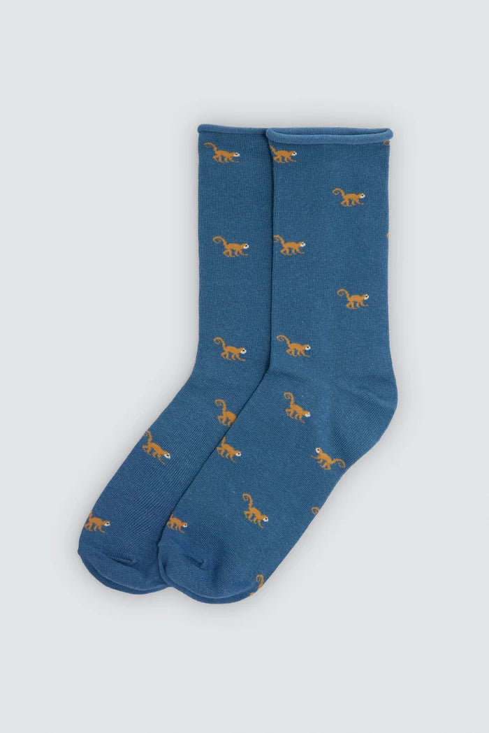 Calcetines hombre sin puño azul con monos