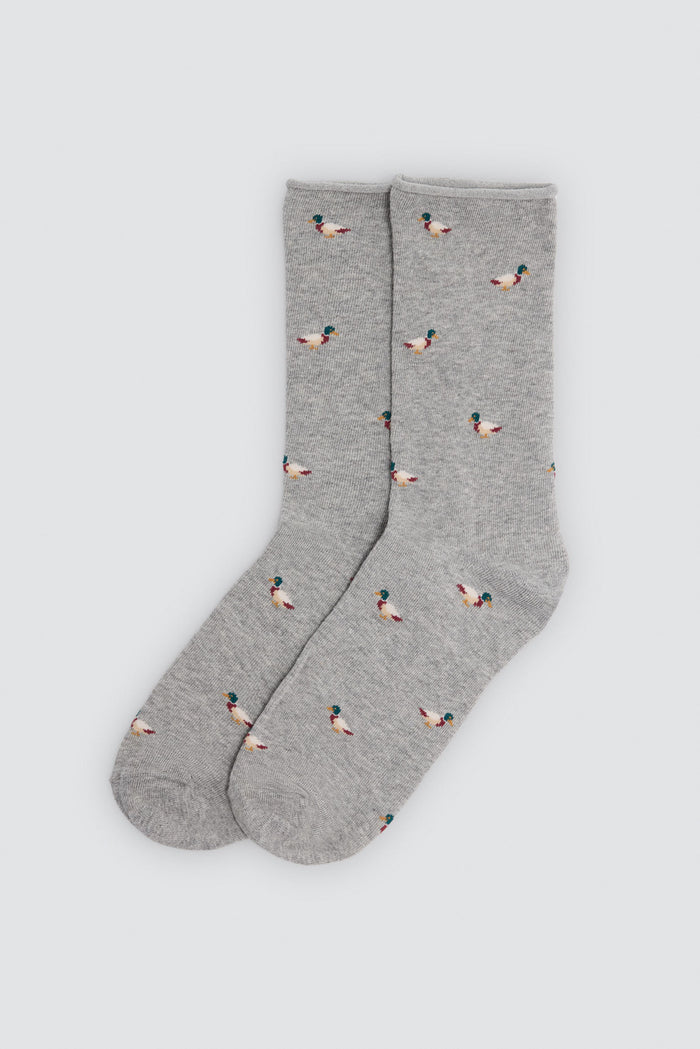 Calcetines hombre sin puño gris con patos