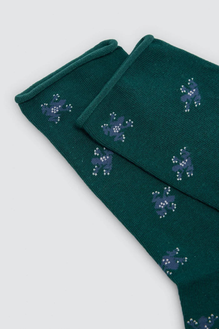 Calcetines hombre sin puño verde con animales
