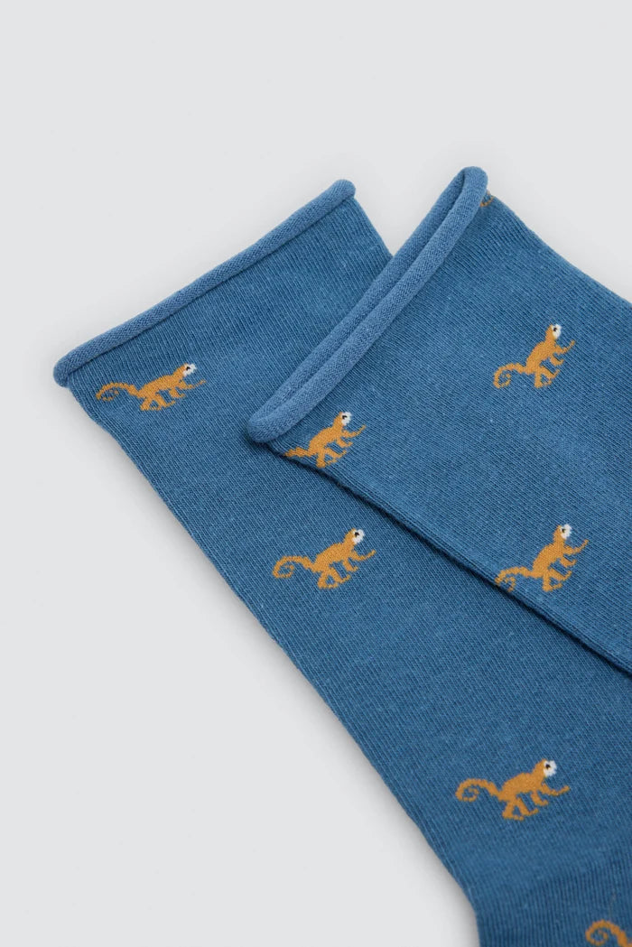 Calcetines hombre sin puño azul con monos