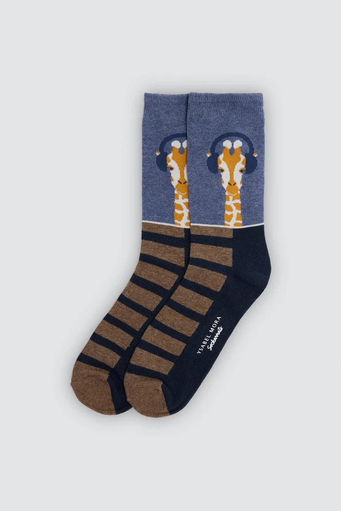 Calcetines hombre Ysabel Mora jirafa con auriculares azul