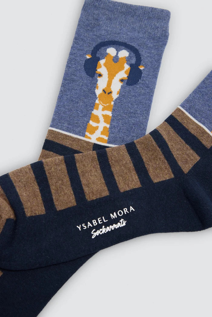 Calcetines hombre Ysabel Mora jirafa con auriculares azul