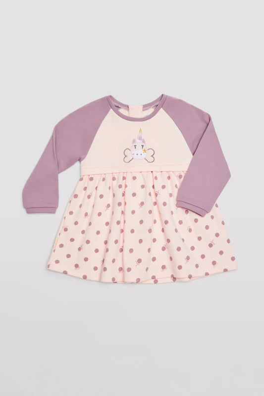 VESTIDO BEBÉ MANGA LARGA UNICORNIO Y LUNARES