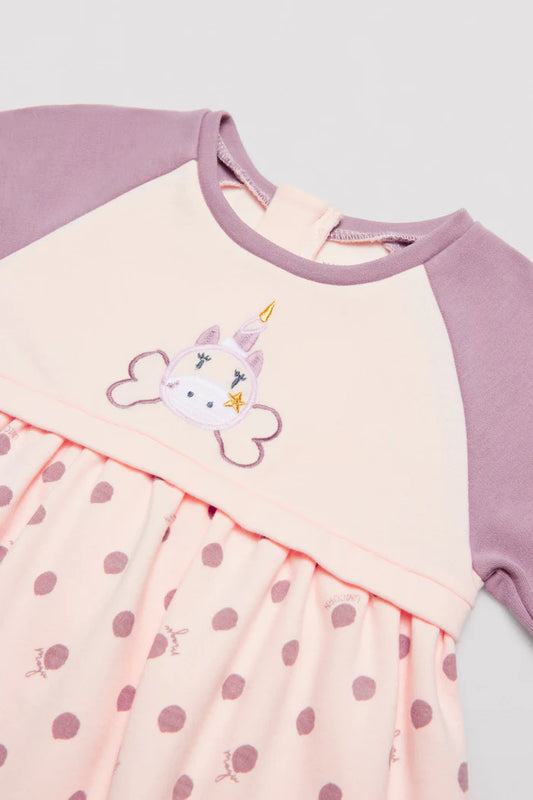 VESTIDO BEBÉ MANGA LARGA UNICORNIO Y LUNARES