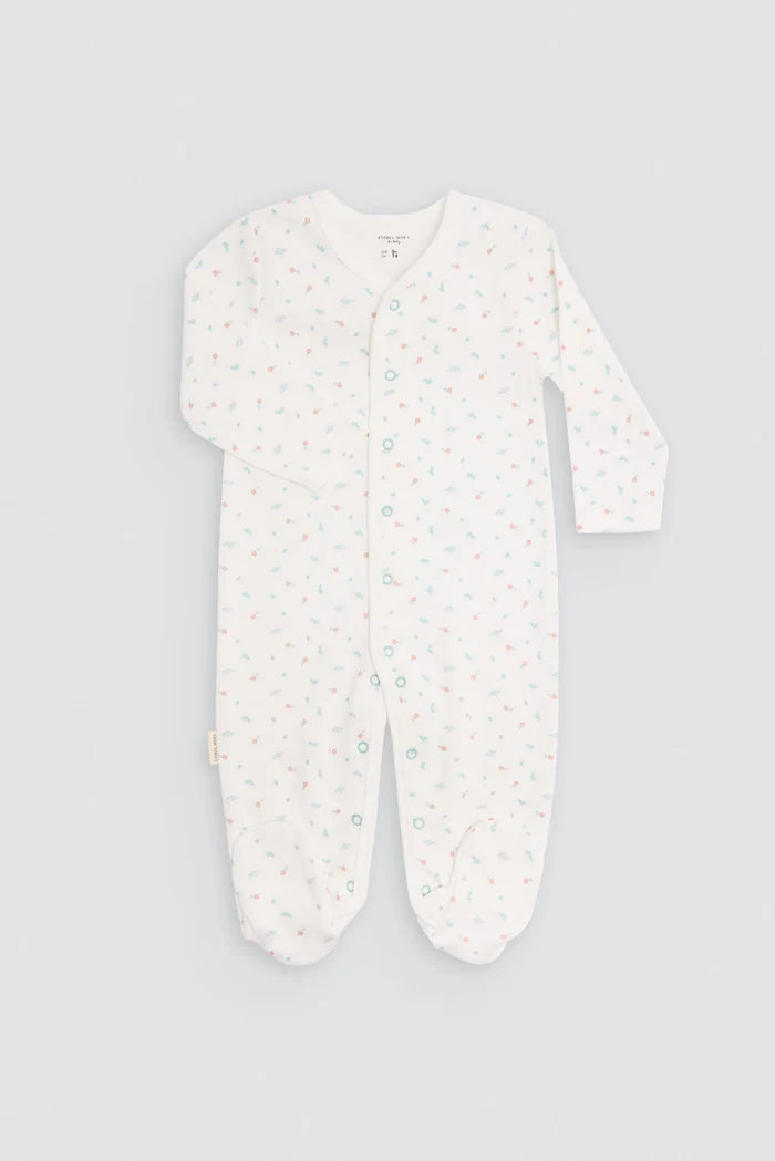 Pelele bebé estampado blanco Ysabel Mora con flores y pies antideslizantes