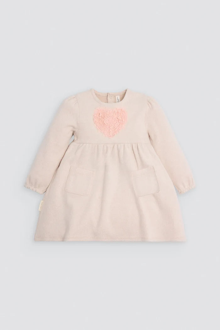 Vestido bebé niña Ysabel Mora beige con corazón texturizado