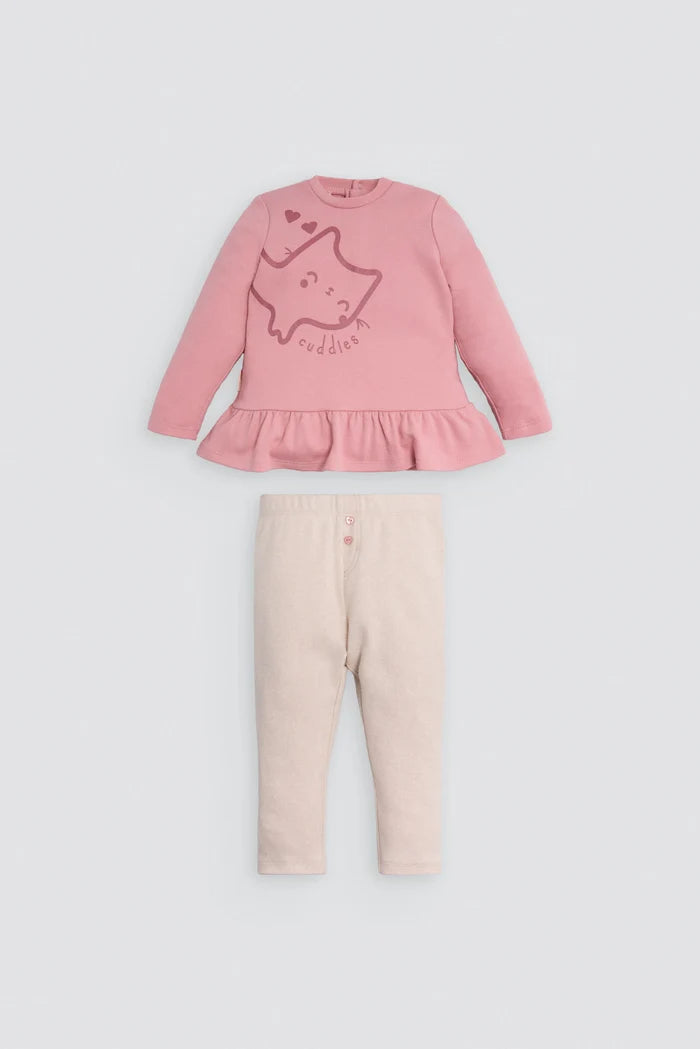Conjunto bebé niña Ysabel Mora rosa con sudadera de gato y pantalón