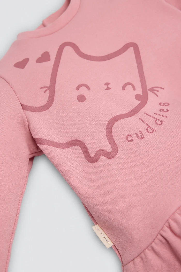 Conjunto bebé niña Ysabel Mora rosa con sudadera de gato y pantalón
