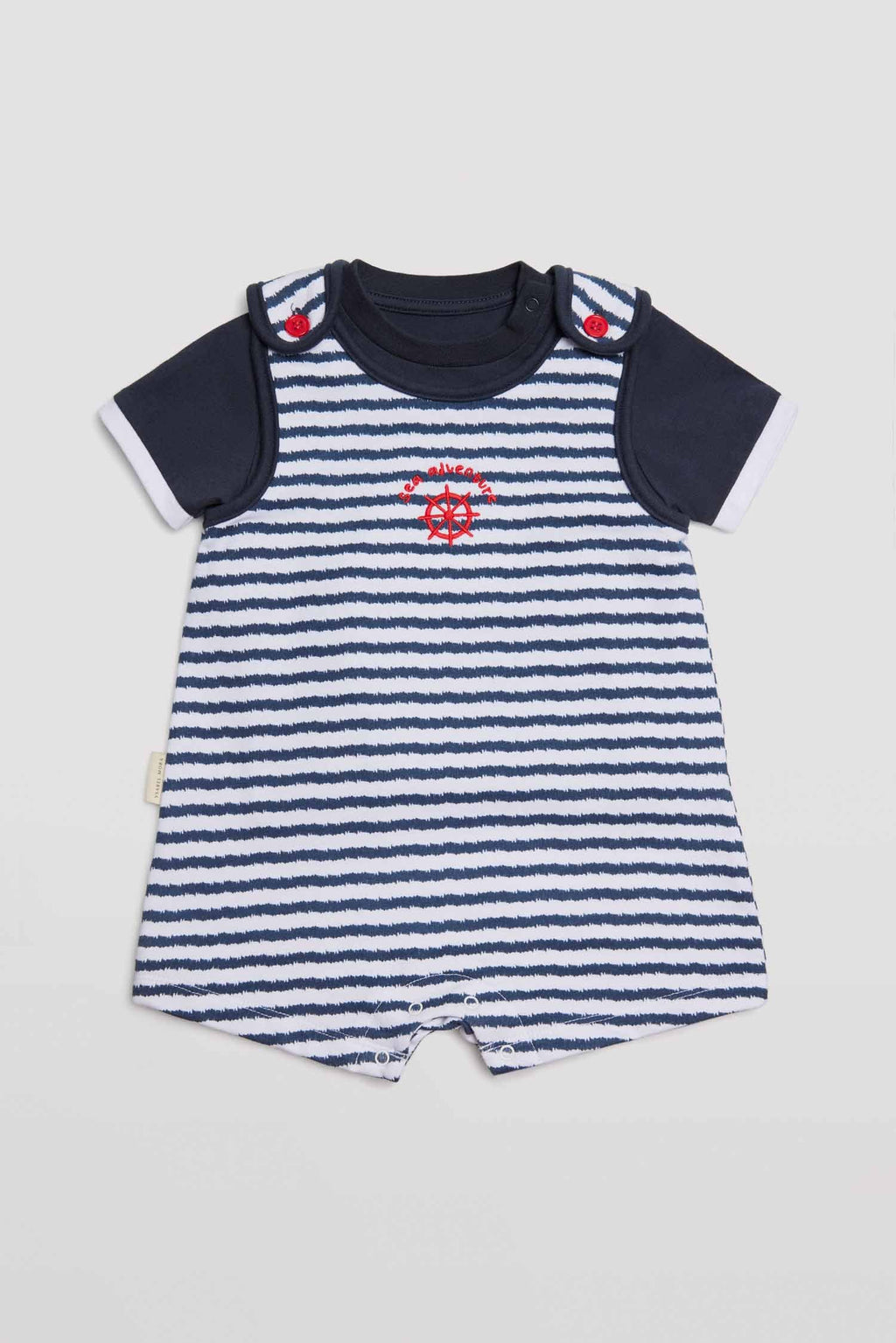 CONJUNTO BEBÉ MANGA CORTA PETO Y CAMISETA A RAYAS