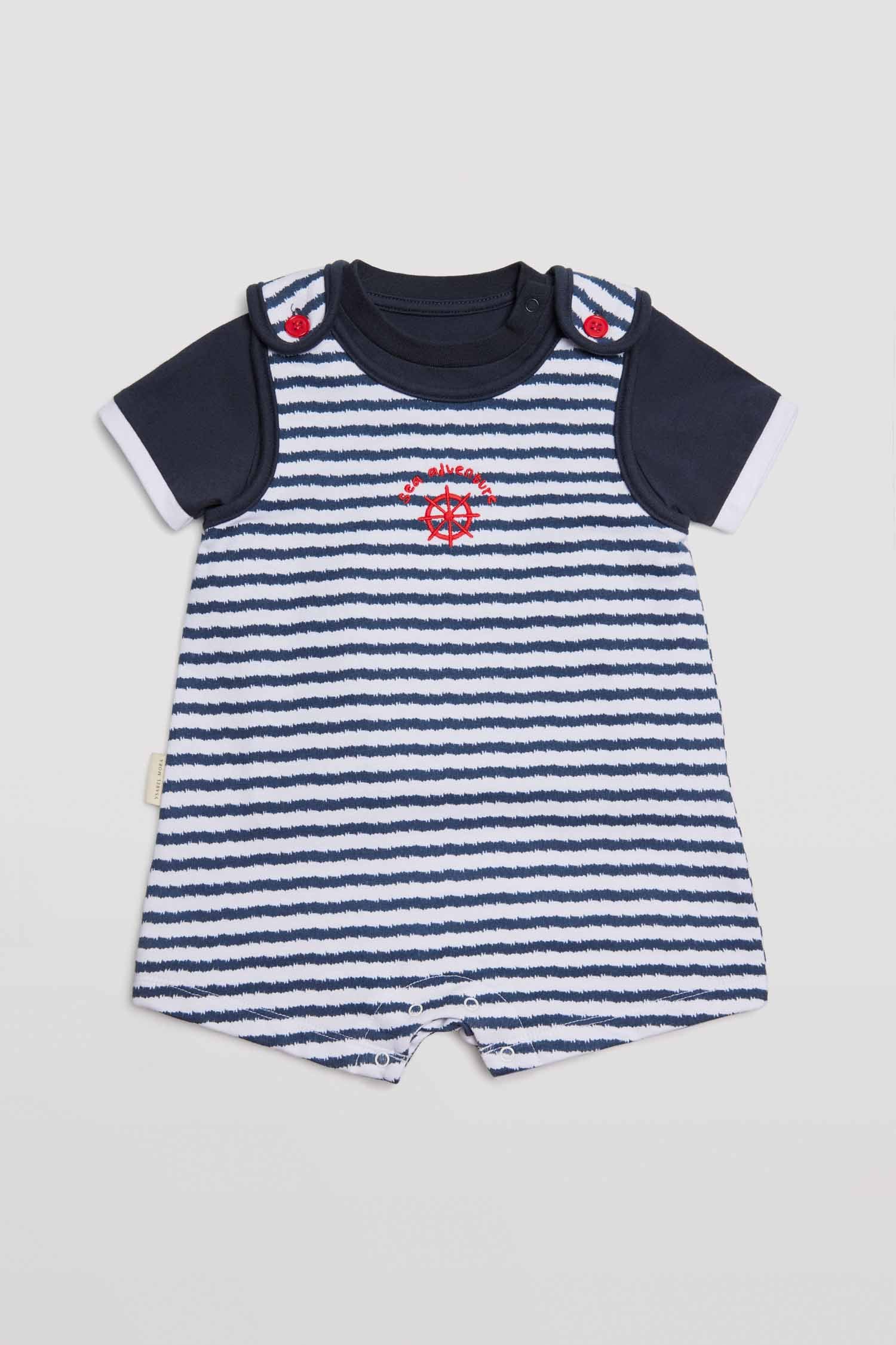CONJUNTO BEBÉ MANGA CORTA PETO Y CAMISETA A RAYAS
