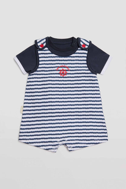 CONJUNTO BEBÉ MANGA CORTA PETO Y CAMISETA A RAYAS