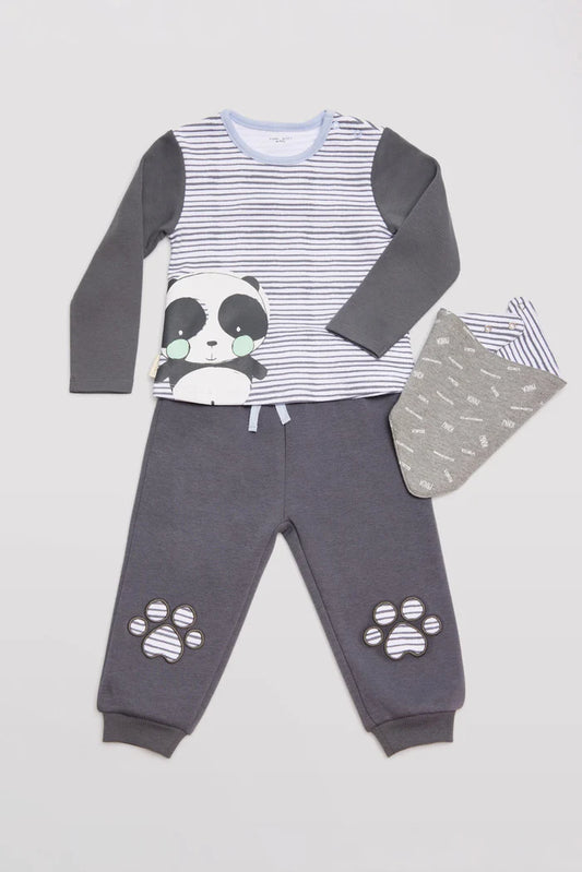 CONJUNTO 3 PIEZAS DE BEBÉ NIÑO PANDA
