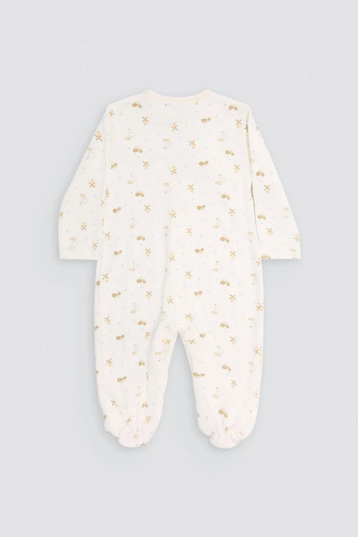 Pelele bebé afelpado algodón estampado tractores, molinos y ovejas