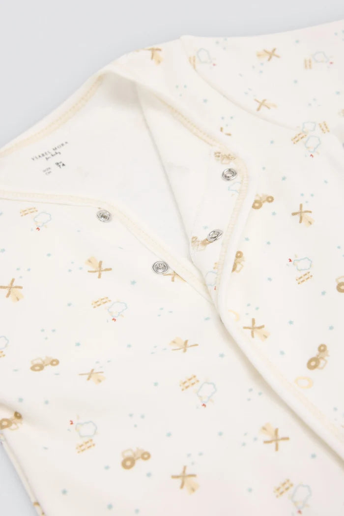 Pelele bebé afelpado algodón estampado tractores, molinos y ovejas