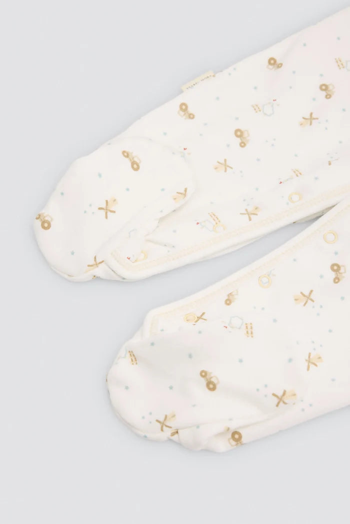 Pelele bebé afelpado algodón estampado tractores, molinos y ovejas