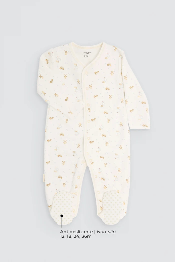 Pelele bebé afelpado algodón estampado tractores, molinos y ovejas