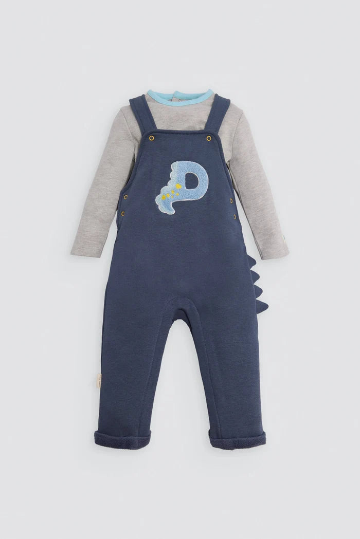 Conjunto de peto bebé marino con camiseta gris y dinosaurio