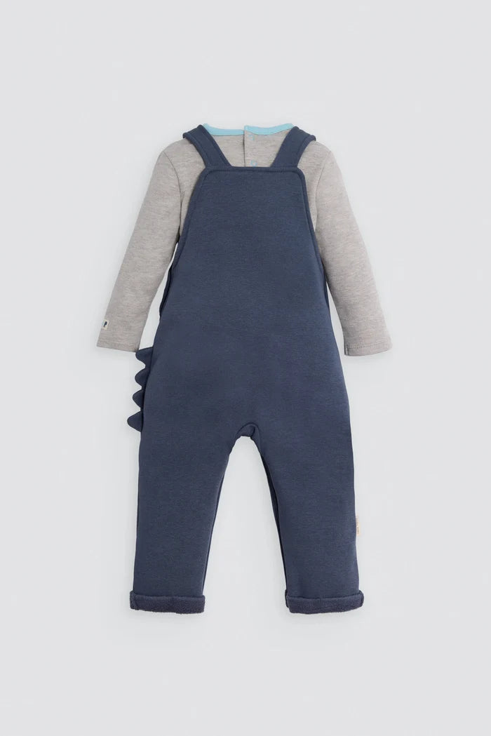 Conjunto de peto bebé marino con camiseta gris y dinosaurio