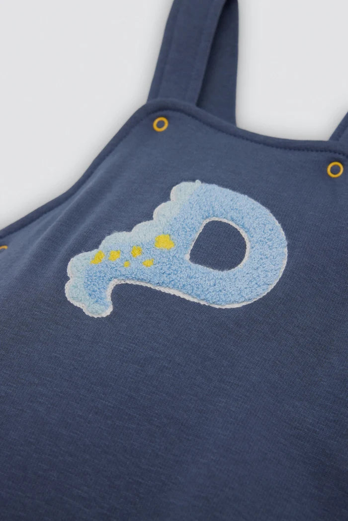 Conjunto de peto bebé marino con camiseta gris y dinosaurio