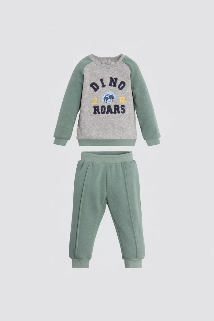 Conjunto de chándal bebé bicolor verde con sudadera Dino Roars