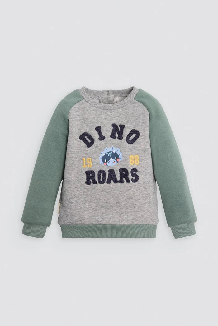 Conjunto de chándal bebé bicolor verde con sudadera Dino Roars