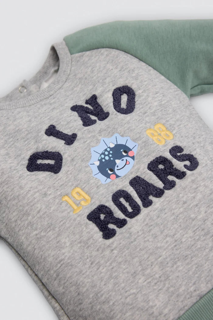 Conjunto de chándal bebé bicolor verde con sudadera Dino Roars