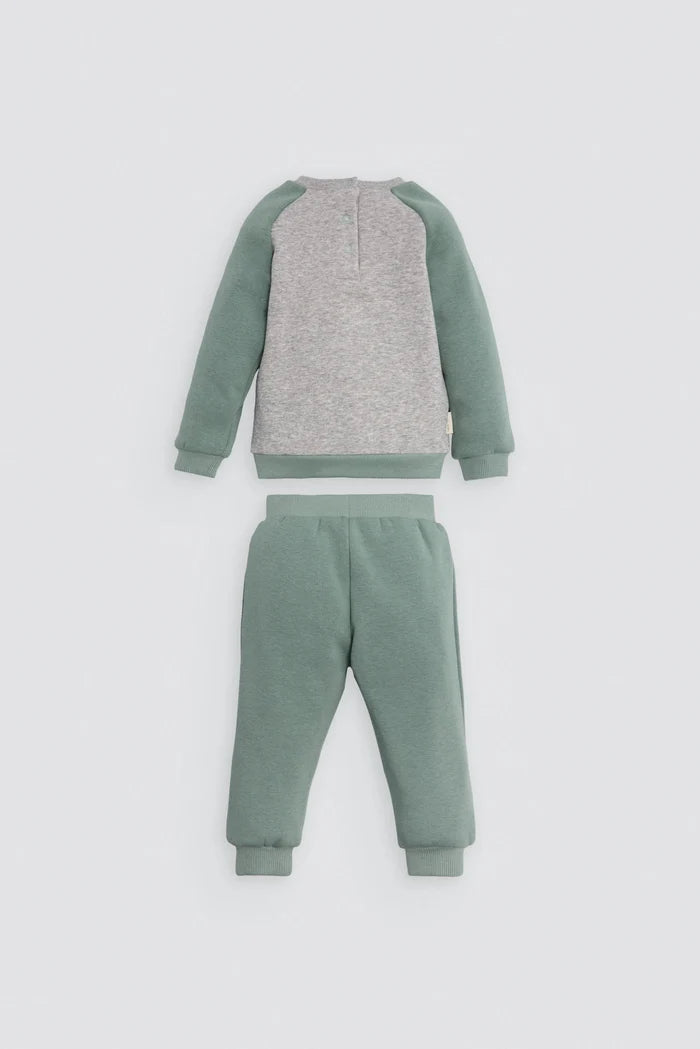 Conjunto de chándal bebé bicolor verde con sudadera Dino Roars