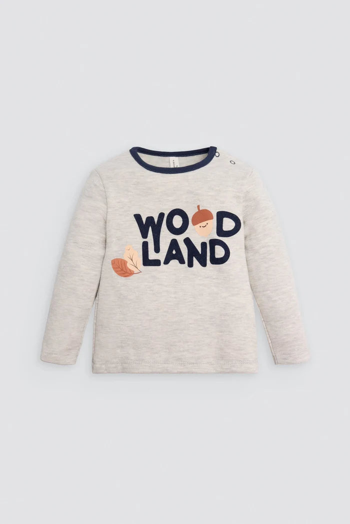 Conjunto bebé 3 piezas gris Woodland con chaleco, camiseta y pantalón jogger