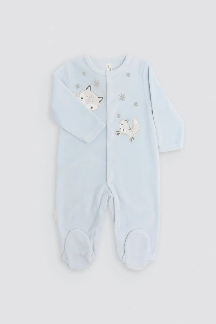 Pelele bebé terciopelo azul con zorros