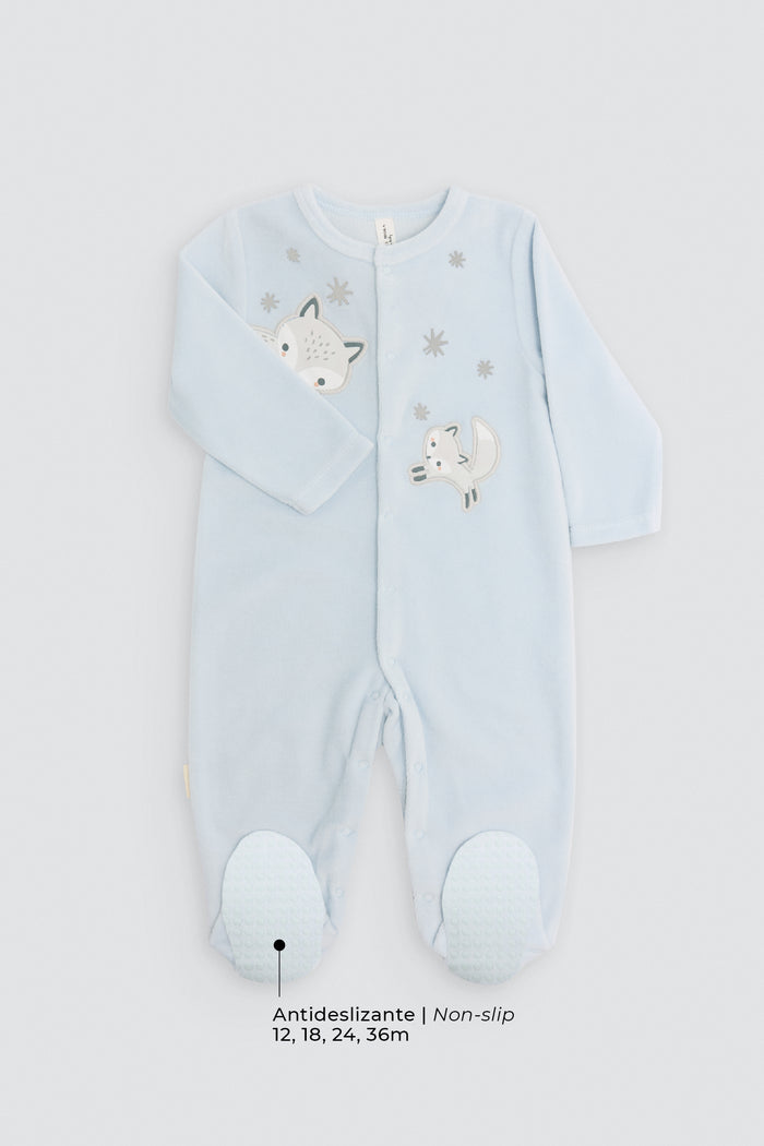 Pelele bebé terciopelo azul con zorros