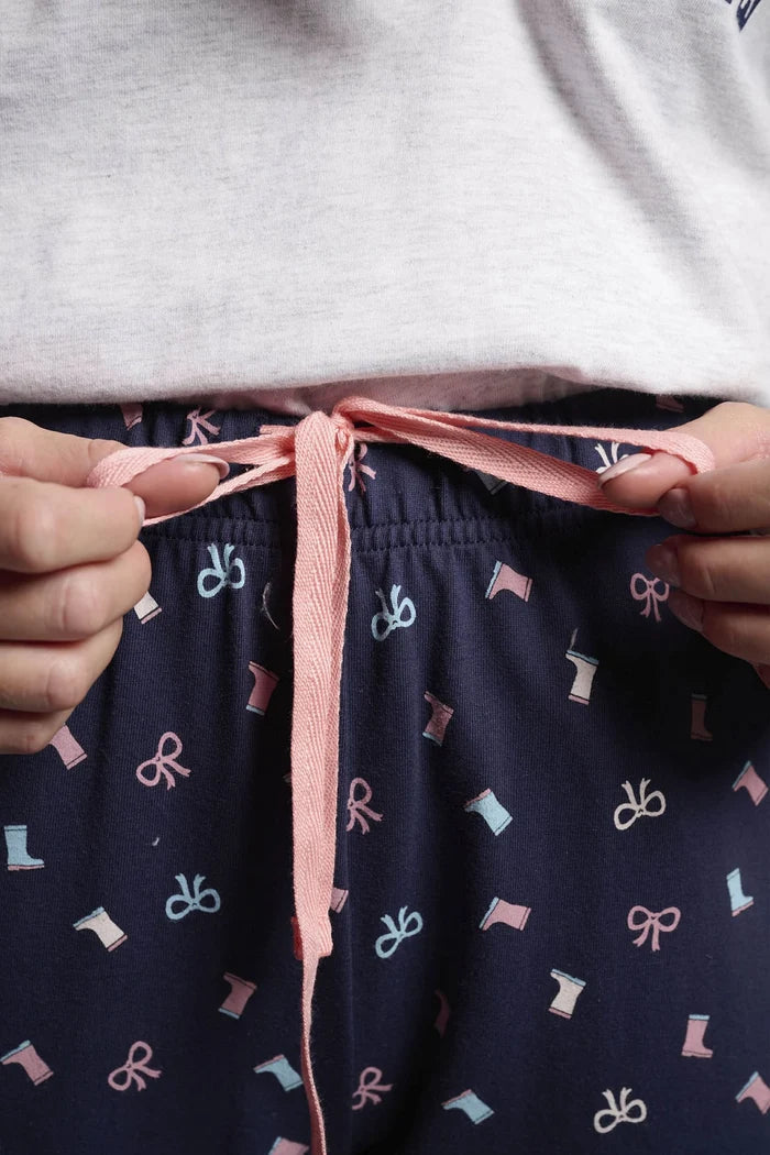 Pijama largo de mujer de algodón con perrito y botas