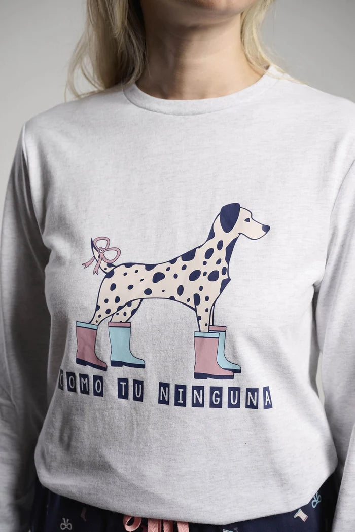 Pijama largo de mujer de algodón con perrito y botas