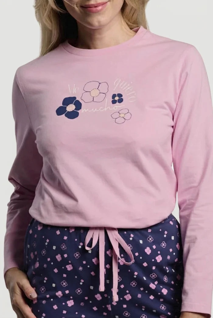 Pijama largo de mujer floral 100% algodón multicolor
