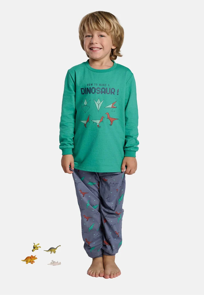 Pijama largo de niño dinosaurio 100% algodón multicolor
