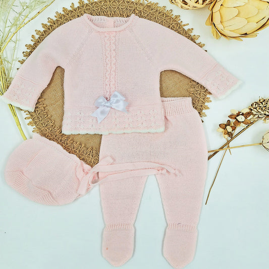CONJUNTO DE EXTERIOR DE 3 PIEZAS ROSA LANA CON LACITO