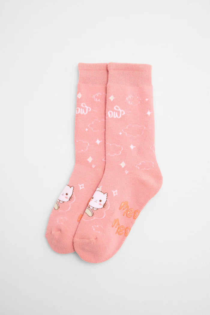CALCETINES DE NIÑA SUELA ANTIDELIZANTE MEOW