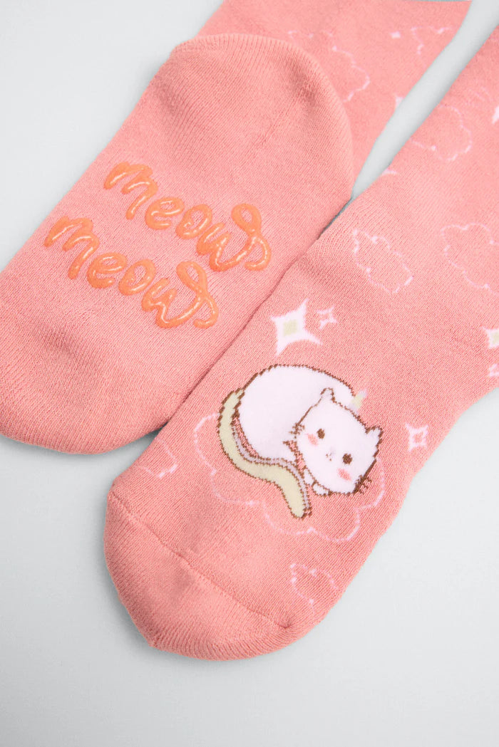 CALCETINES DE NIÑA SUELA ANTIDELIZANTE MEOW
