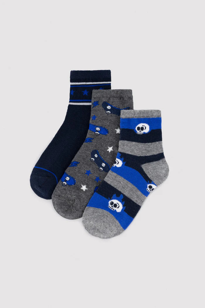 PACK-3 CALCETINES TOBILLEROS INFANTILES SKATE VIBES