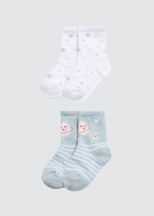 PACK-2 CALCETINES DE BEBE PUÑO ANTIPRESION BLUE PLANETS