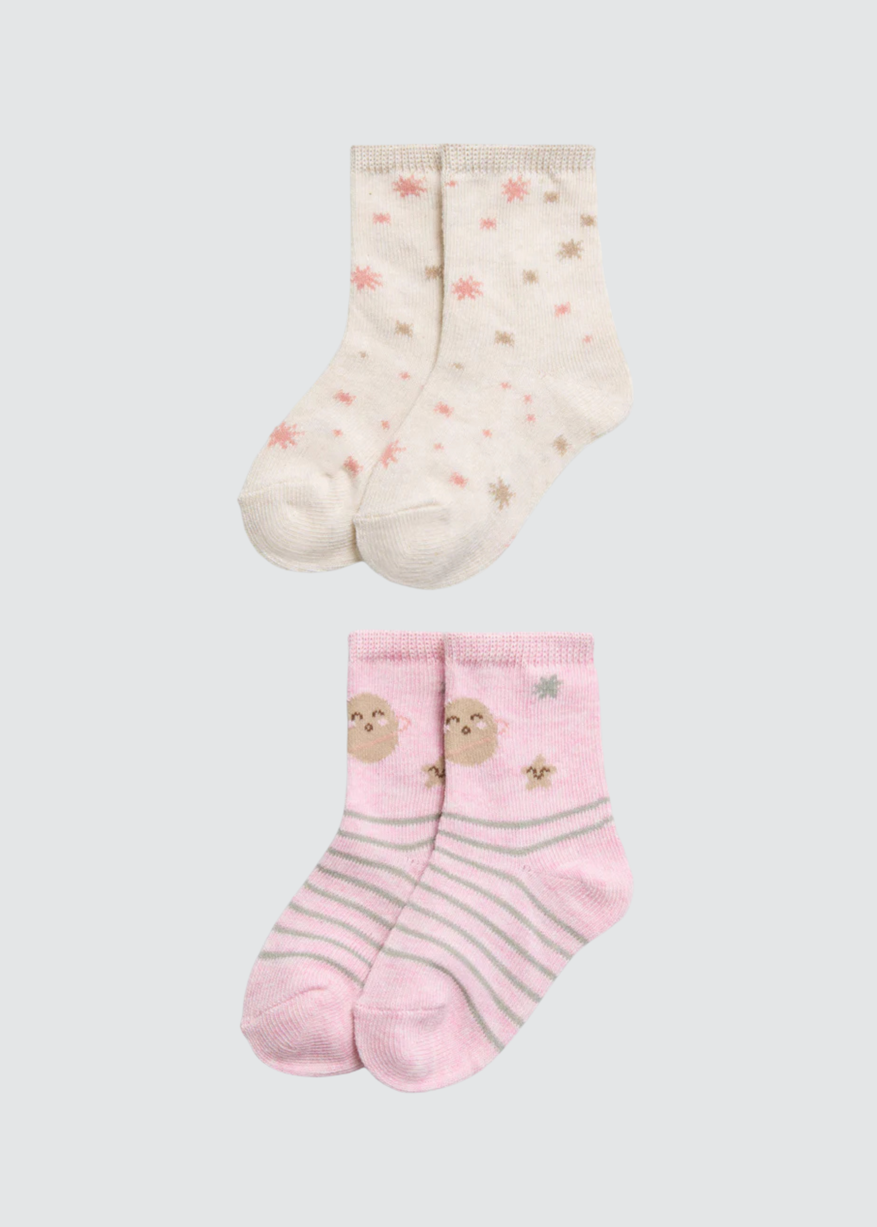 PACK-2 CALCETINES DE BEBE PUÑO ANTIPRESION PINK PLANETS