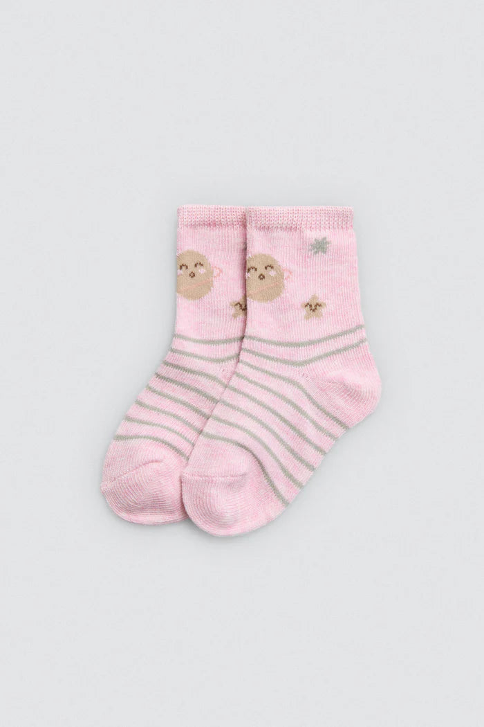 PACK-2 CALCETINES DE BEBE PUÑO ANTIPRESION PINK PLANETS